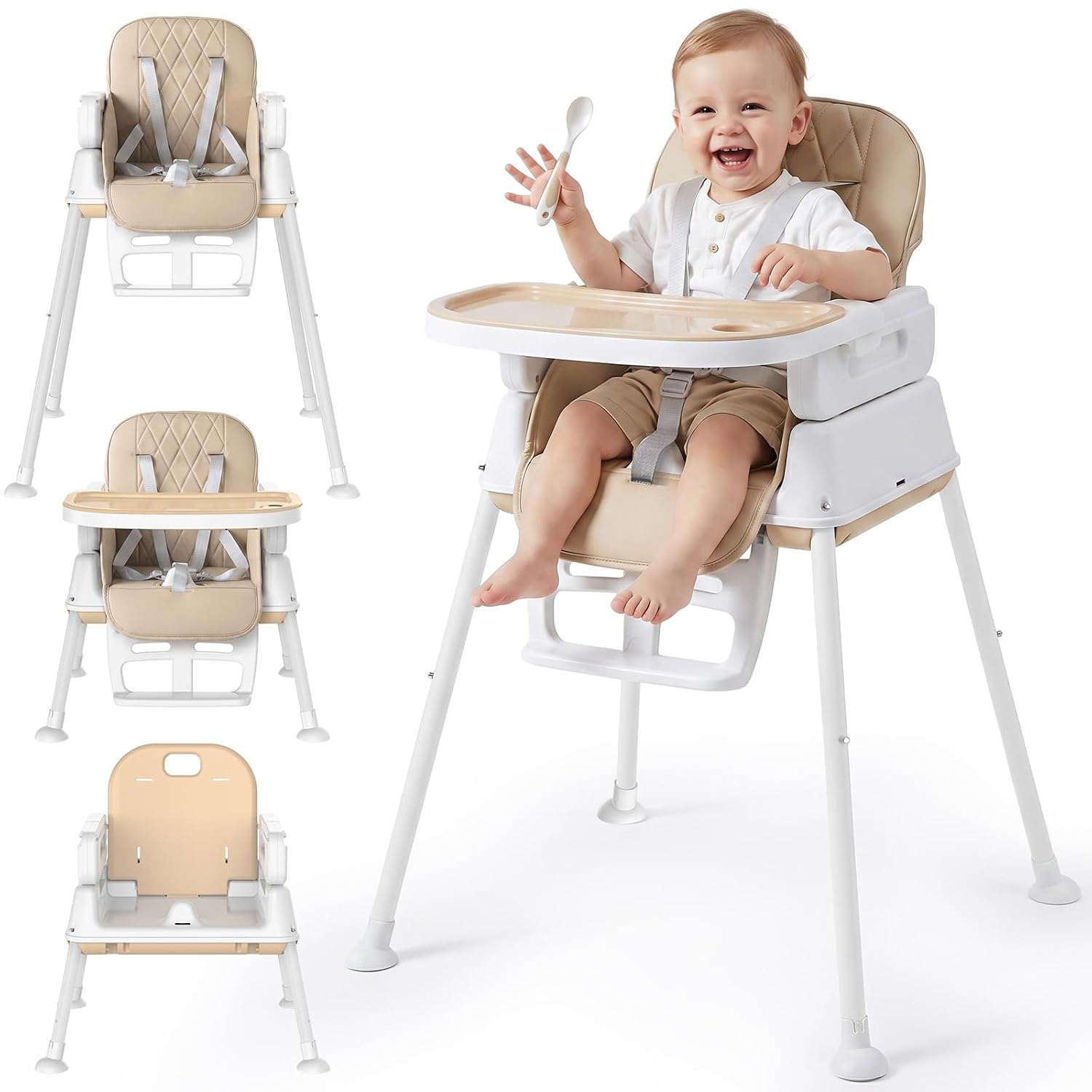 High Chairs for Babies and Toddlers, Convertible 3-in-1 Portable Baby High Chair Fold Smaller Do More, Foldable Highchair Easy Clean, Infant Baby Feeding Chair, Silla De Comer para Bebe