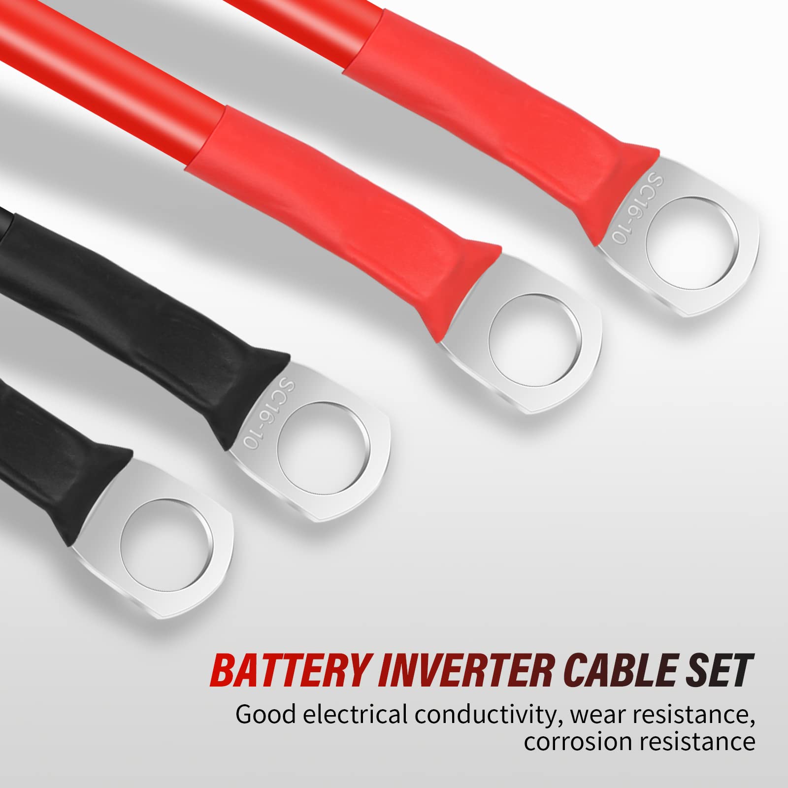 Shiwaki 5AWG accu-omvormerkabel, 20 inch, 12 V, rood en zwart, autoaccukabel 16 mm² met ringkabelschoenen, flexibele koperdraad voor motorfietsen, auto's, zonne-campers en boten