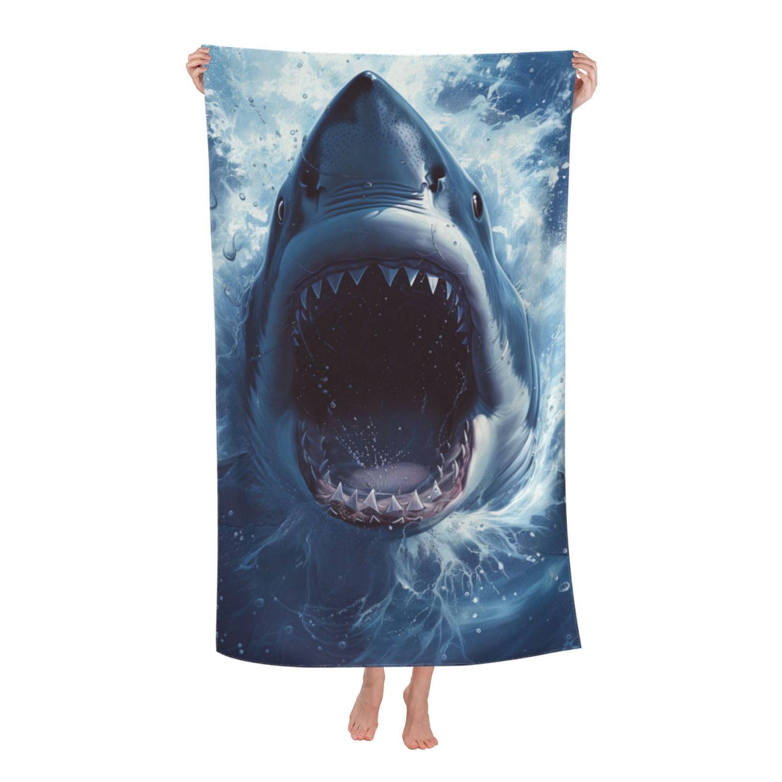 HLBSDM Shark Beach Towel Microfiber Sand Free Ocean Towels for Adult Kids Quick Dry Ultra Absorbent Super Soft Pool Travel Swim Bath Shower Towel Blue 52”x 32”