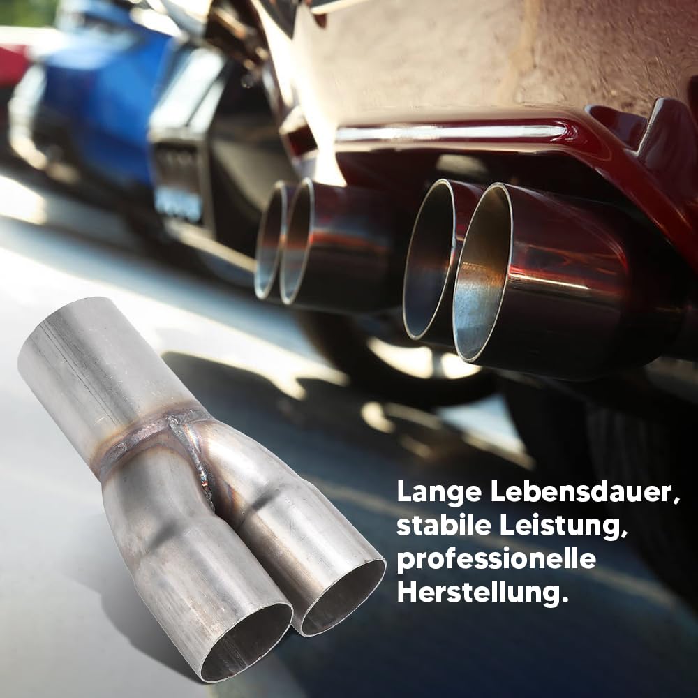 MasYosh Edelstahl-Auspuffrohr 2″ Doppeleinlass Auf 2,5″ Auslass – T304, Stoßfest, Rostfrei, Für Auto, LKW Oder Motorrad