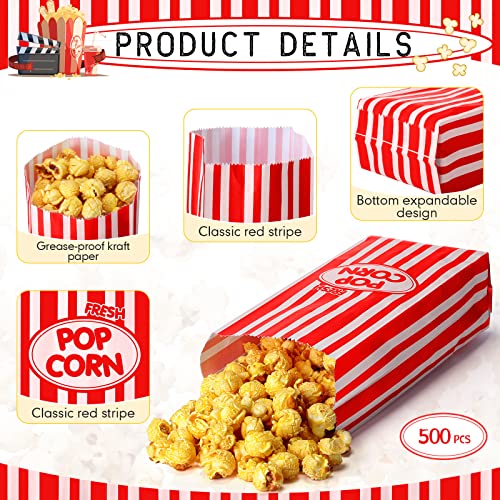 Image of Sherr 1000 Pcs 2oz Popcorn Bags Bulk Red Retro Stripes Disposable Popcorn Bags for Movie Nights Circus Carnival Party Favors Birthday Party Event Supplies Machine Accessories