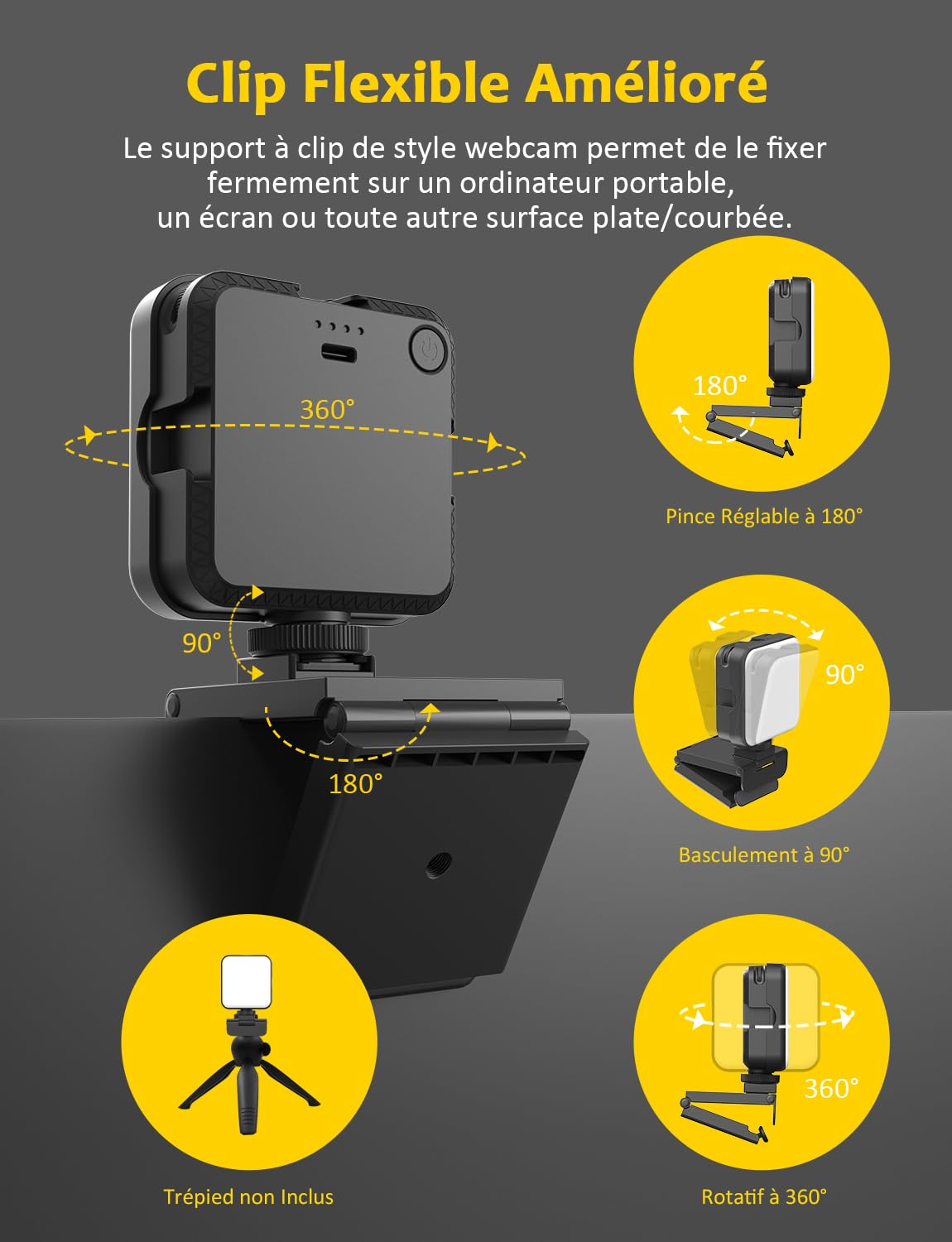 NexiGo Glow Light pour Streamers, Kit d'éclairage amélioré pour Les conférences vidéo avec Pince de Style Webcam, Batterie intégrée et Rechargeable, pour Le Streaming, la Photographie et Le vlogging