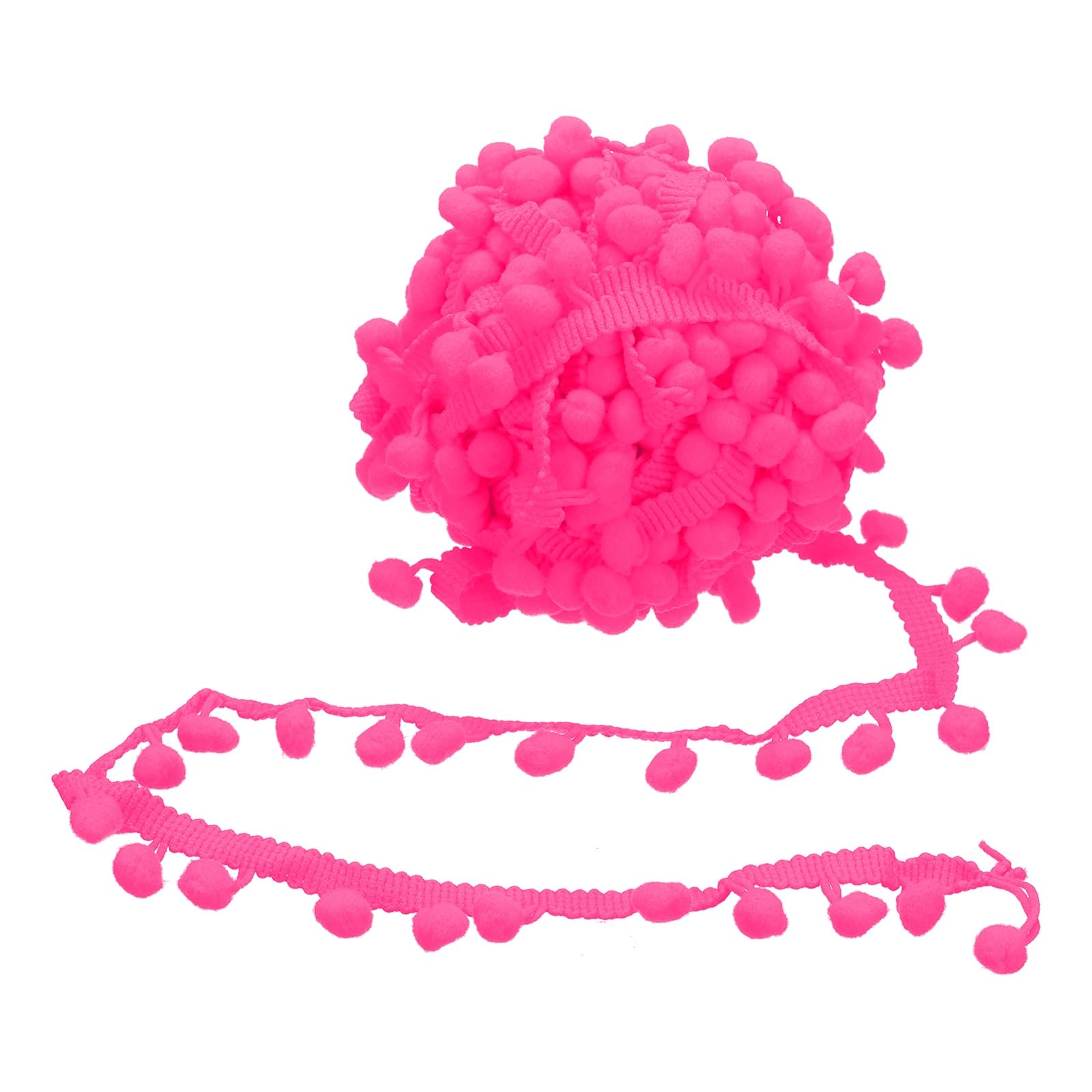 sourcing map 8 Yards Pom Poms Trim, 0.39" Wide Pompoms Balls Fringe Trim Ribbon Tassel Lace Accessory for DIY Craft Sewing Clothing Curtain Pillow Home Decoration(Fluorescent Rose Red)