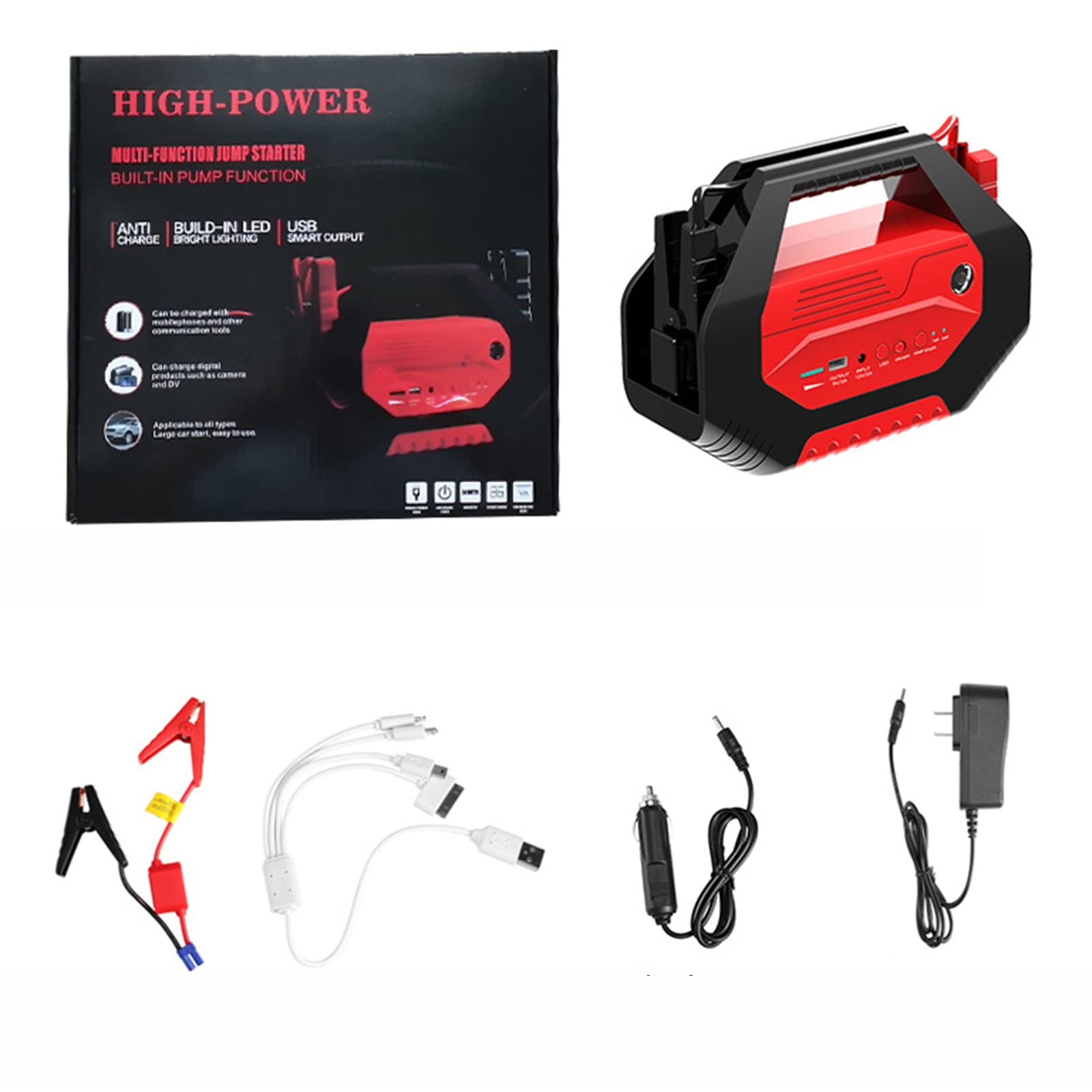 Arrancador portátil para Coche con Corriente máxima de 1000 A, Puerto de Carga USB y luz LED para recargar la batería del vehículo en Caso de Emergencia.