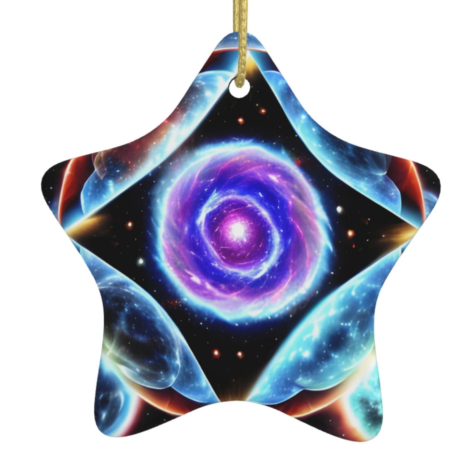 Cosmic Stars Christmas Ceramic Star Pendant with Punched Holes and Gold Wire Rope, Christmas Tree Home Decoration
