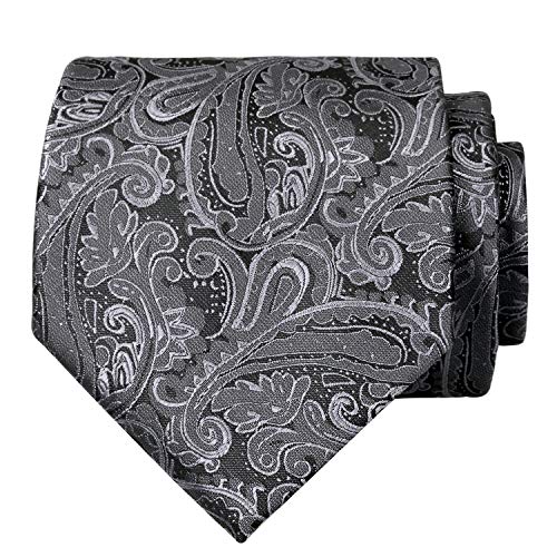 Men's Paisley Floral Tie Handkerchief Wedding Woven Necktie Set, Gray #TOP1