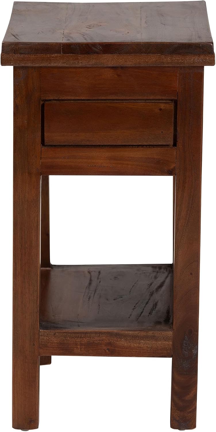 Bali & pari Alexandra Handcarved Mahogany Wood Nightstand – Decorative Accent Table with Lower Shelf, Traditional Artisan Furniture
