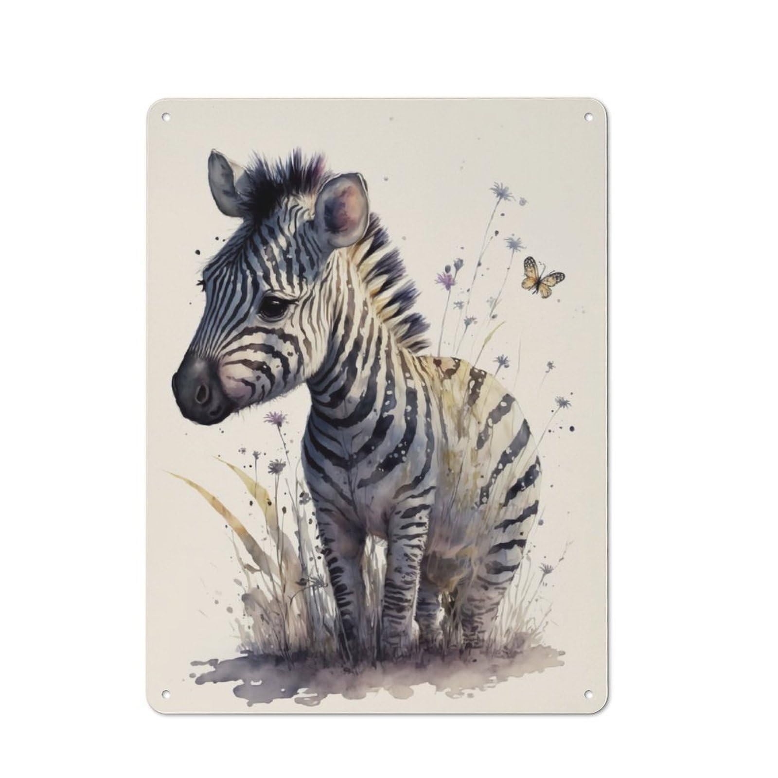 Junmoney Cute Baby Zebra Painting Character Metal Wall Decor 40X30cm, Vintage Metal Sign For Home, Shop, Pub Or Studio Wall