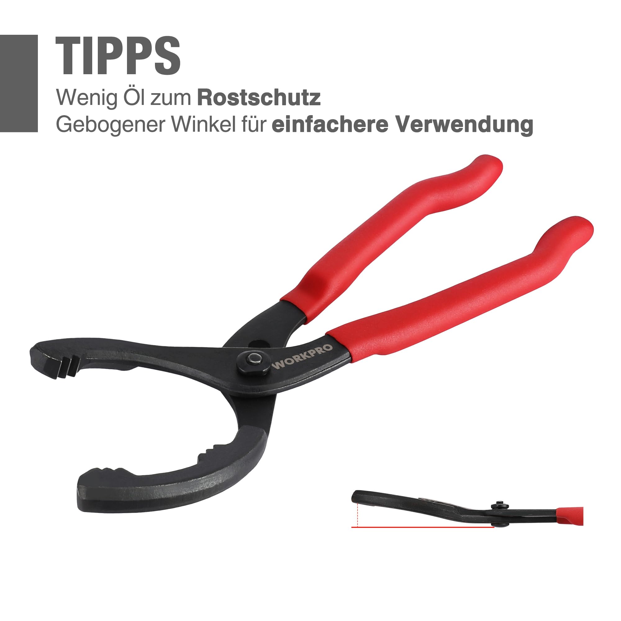 WORKPRO Ölfilterzange 30cm, Verstellbarer Ölfilterschlüssel für Metall-Ölfilter, Rutschfester Griff, Ölfilter-Entfernungswerkzeug für Autos, LKWs, Motorräder (Ø 60mm - 102mm)
