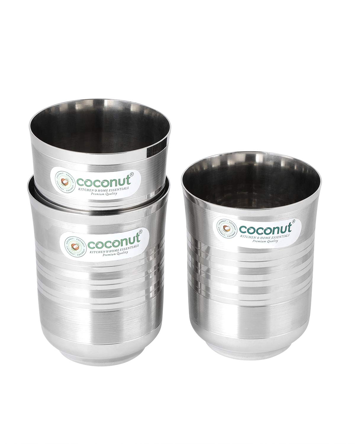 coconut Stainless Steel - Mirror Finish Glass | for Home, Office & Restaurant Drinkware, Ideal for Serving Lassi, Chaas, Water, Juice & Lemonade Pack of 3 (Capacity-250ml Each) - Image 2 thumbnail
