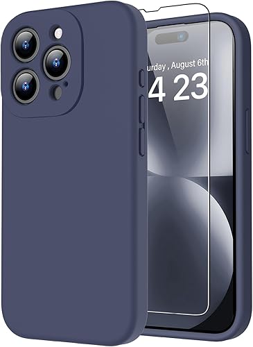 bicol Funda compatible con iPhone 15 Pro Max con protector de pantalla, protección mejorada del lente de la cámara, funda protectora de silicona