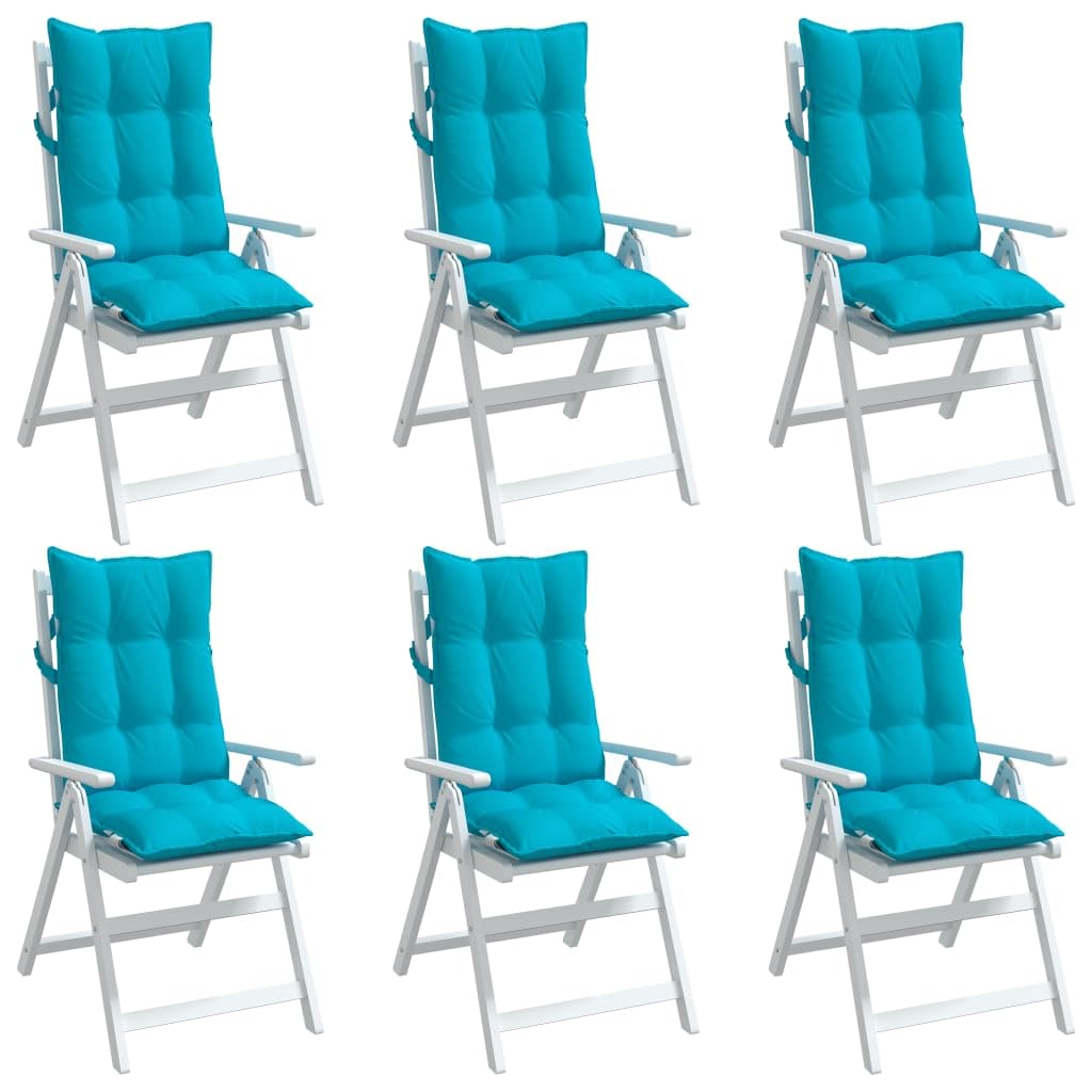 6er Set Hochlehner Auflagen Türkis Oxford wasserabweisend 120x50x7 cm mit Befestigung für Gartenstuhl Loungekissen Outdoor Sitzkissen für Terrasse Balkon Camping