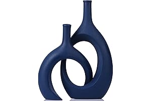 Set of 2 Navy Blue Hollow Bud Vase for Pampas Grass