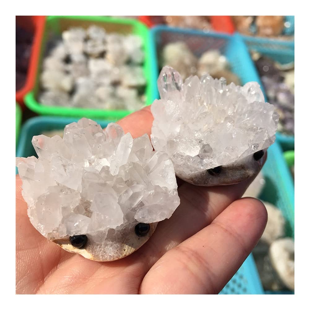 Cristal Natural en Bruto Cristal de Cuarzo Transparente Natural, racimo Tallado a Mano de Erizo, Piedras Preciosas talladas a Mano, Regalo de decoración del hogar (Size : 6-7 cm)