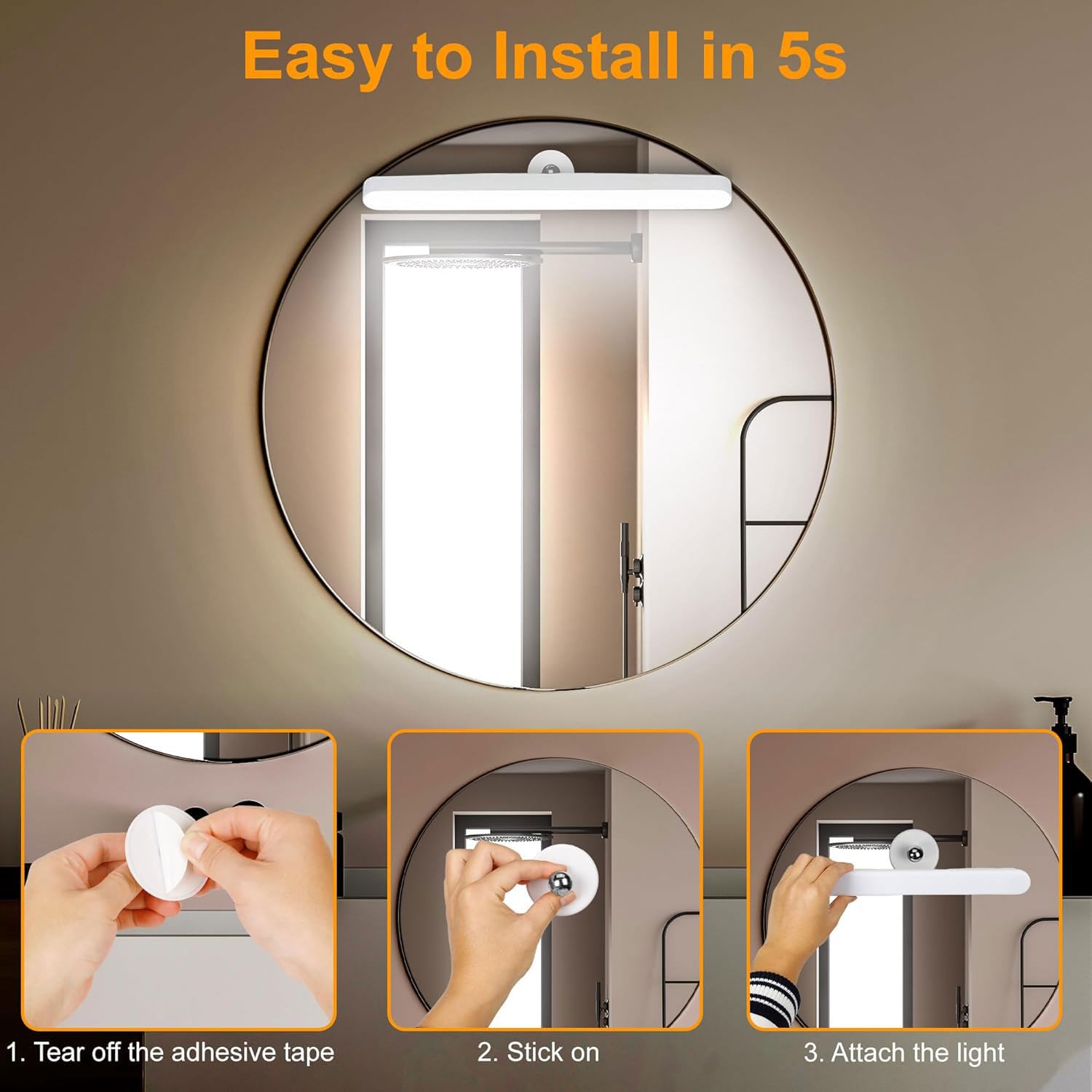 Luci per Specchio da Trucco con Ricaricabile Batteria Dimmerabile Luci Specchio Make Up con Ventosa Adesiva Illuminazione Senza Fili Lampada Specchio Telecomandata Magnetica Regolabile Applique