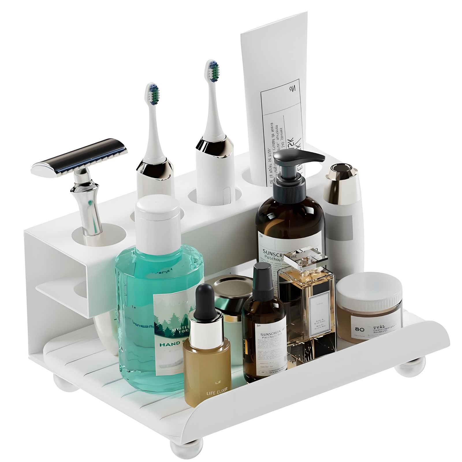 Support brosse à dents électrique blanc 4 places en métal pour salle de bain