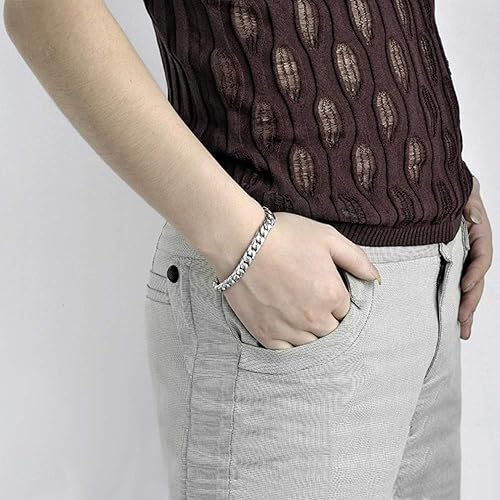 Miniatura 5 de Dankadi Pulsera de plata de ley 925 para hombre, de plata original, clásica, cadena cubana de 0.394 in, 7-8-9-10 pulgadas, joyería para regalo