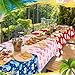 Oudain 3 Sheets Hawaii Hibiscus and Tropical Leaves Tablecloth Birthday Party Decorations Blue Alien Cartoon Table Covers for Birthday Party Supplies