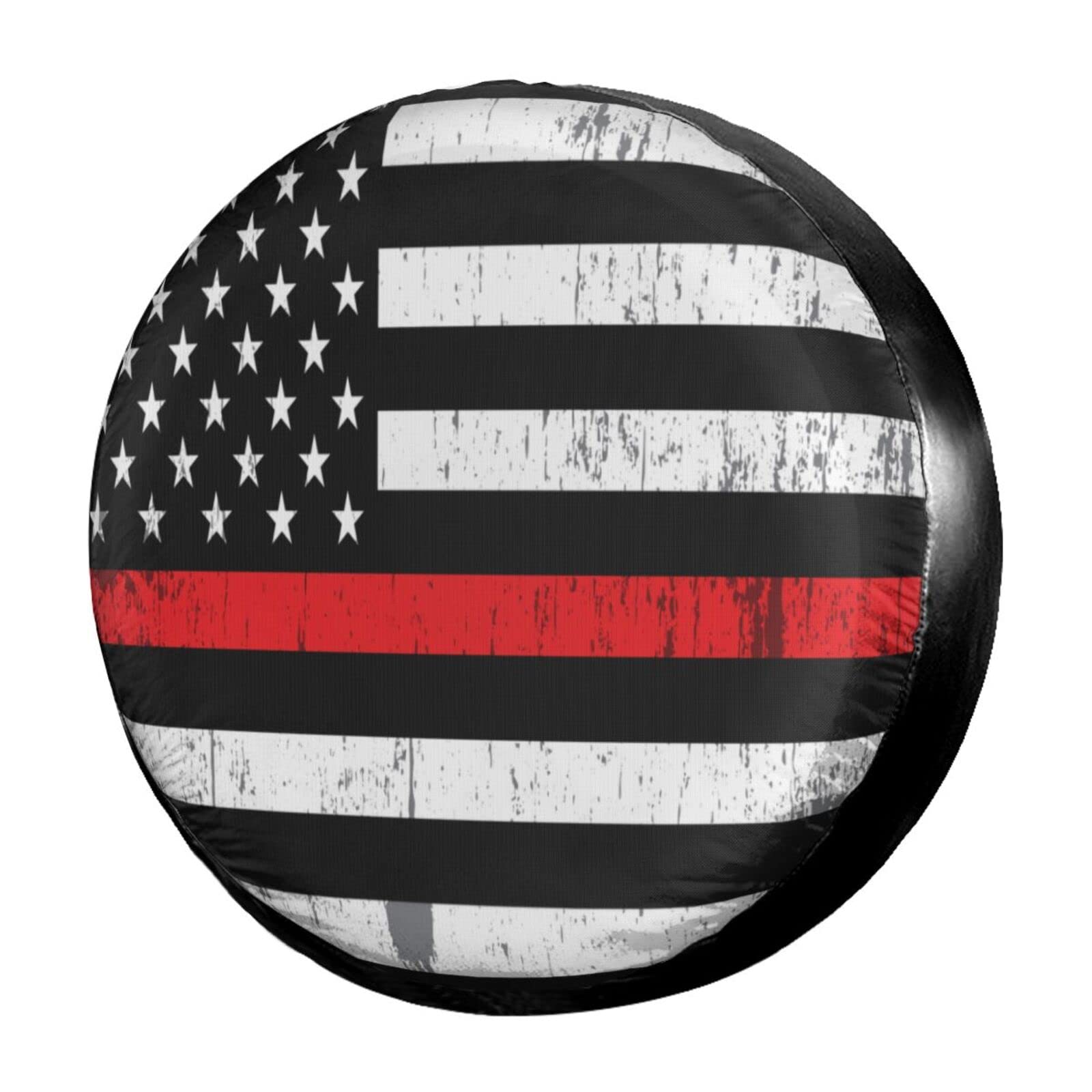 Delerain A Firefighter Support Flag Spare Tire Covers for RV Jeep Trailer SUV Truck and Many Vehicle, Wheel Covers Sun Protector Waterproof, (14 Inch for Diameter 23"-27")