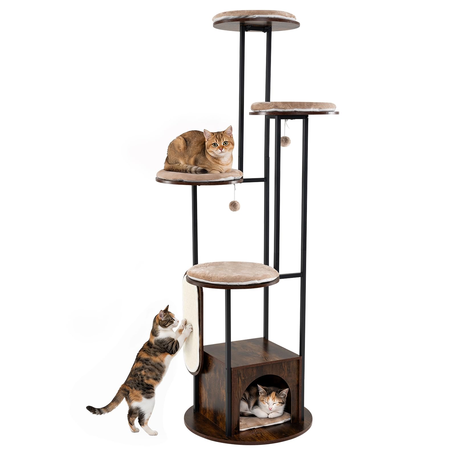 COSTWAY 183cm Cat Tree, Cats Climbing Tower with Top Perch, Platforms