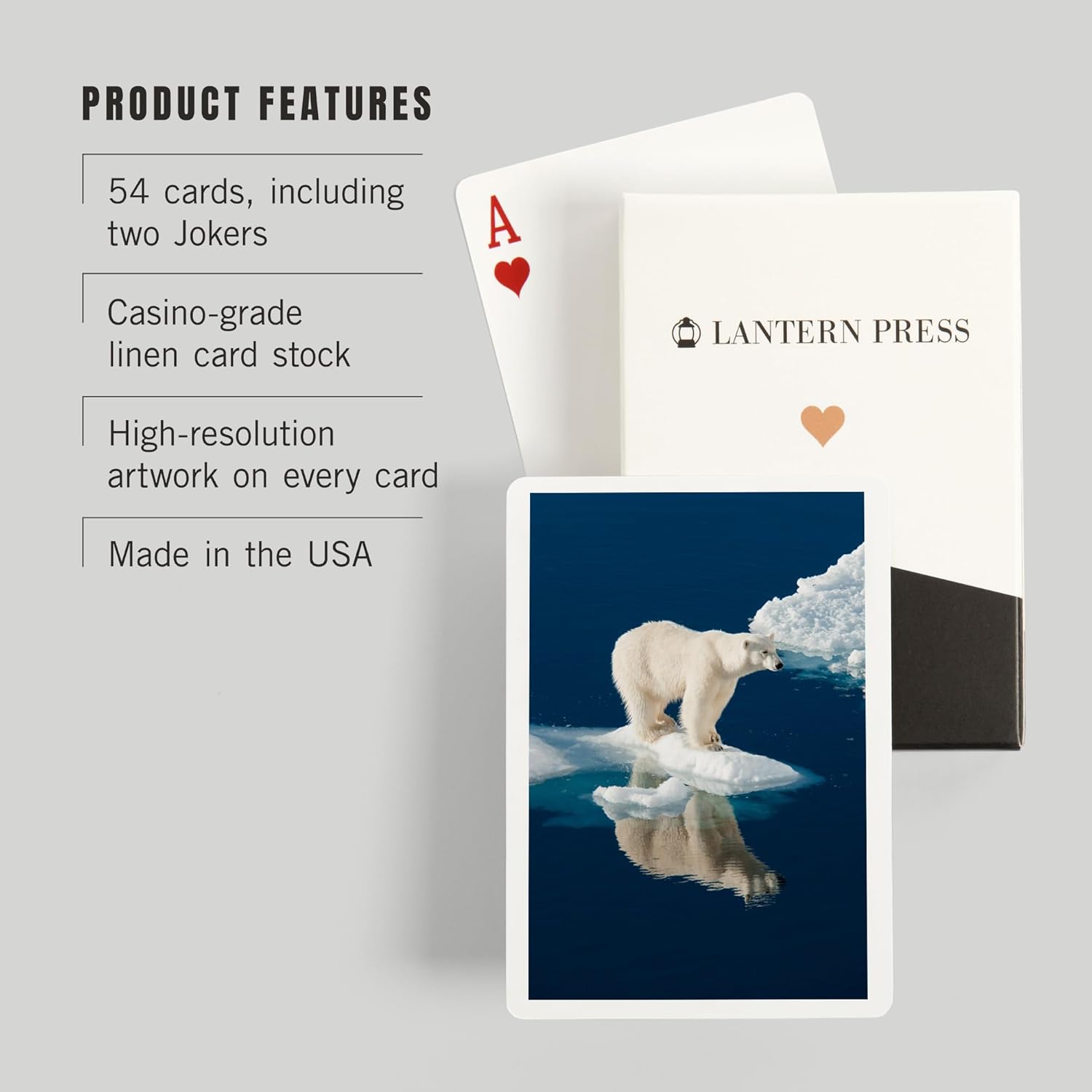 Lantern Press Polar Bear and Reflection, 52 Playing Cards for Adults, Poker Size Card Deck