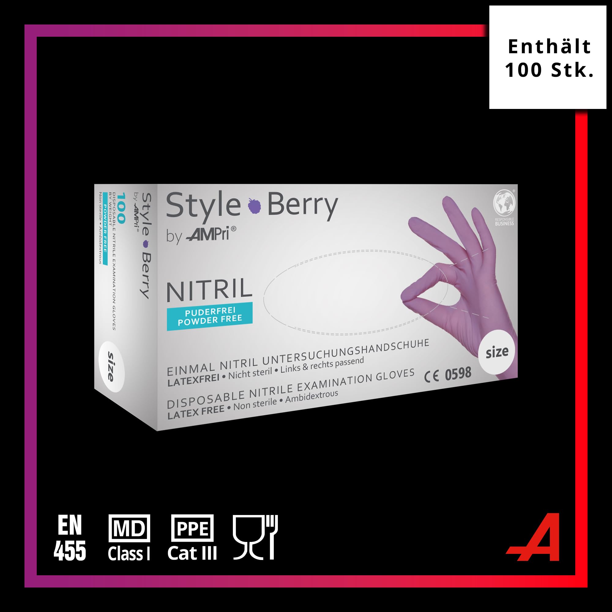 100 di sicurezza Guanti Colour Viola di tipo strato Perlina con Berry di AMPRI, polvere Libre Gr, XS