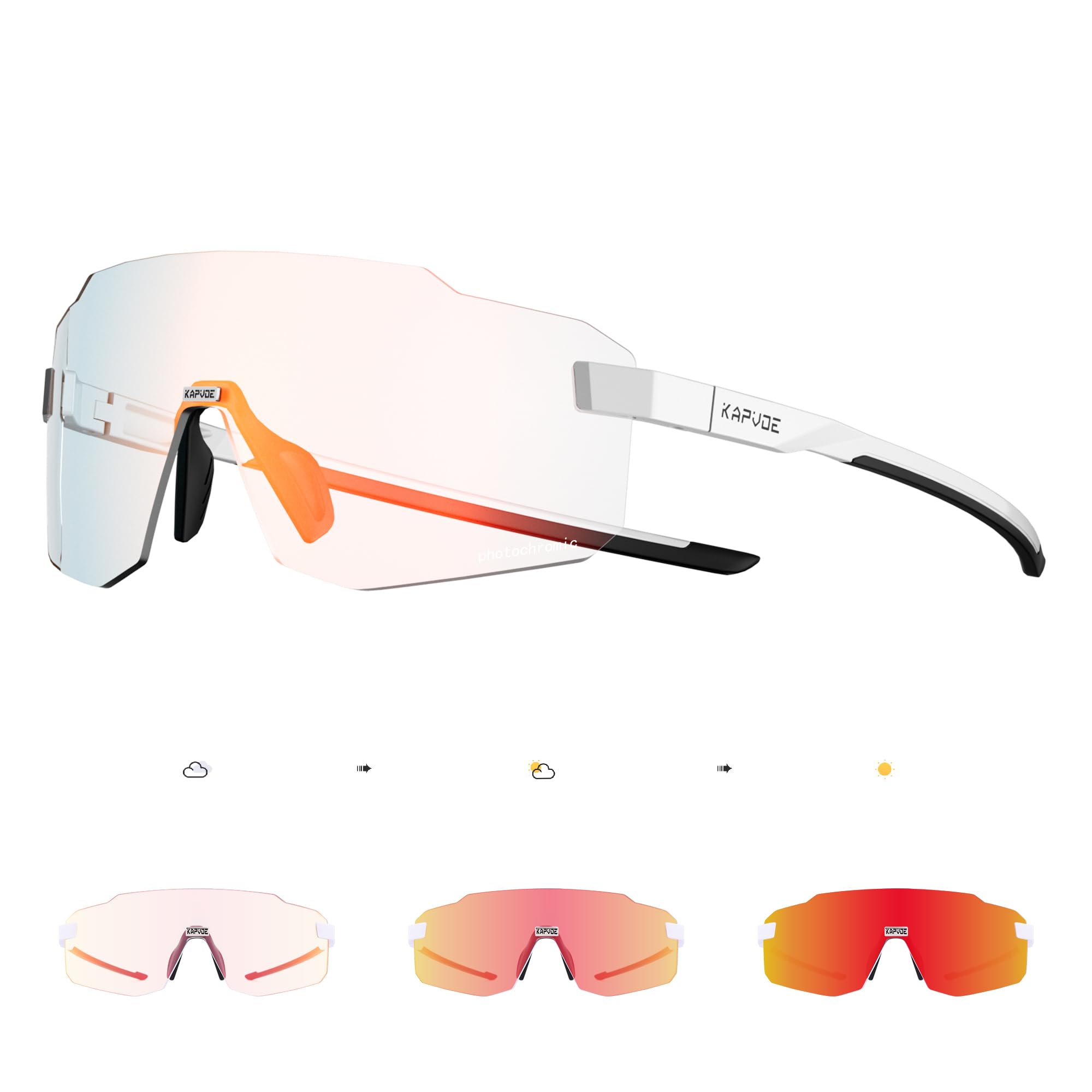 KAPVOE Photochromatische Selbsttönend Fahrradbrille für Herren Damen Klar Rennrad Brille MTB Sportbrille Radbrille UV400 Schutz Randlose Transprante Gläser für Outdoorsports