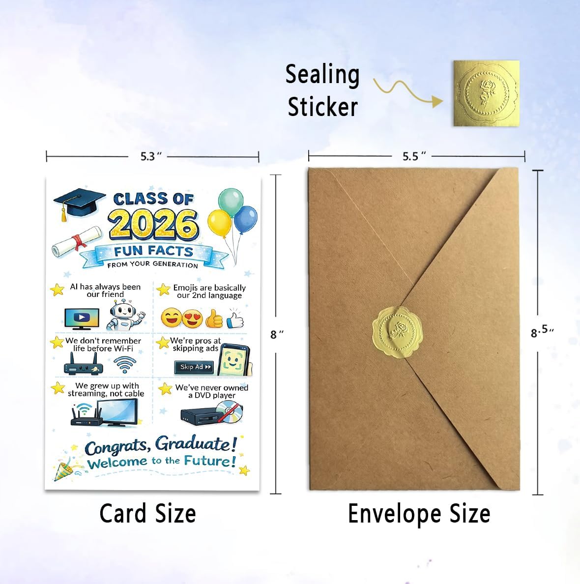Class of 2026 Graduation Card, Funny Graduation Gift Card, Congratulations Card for Graduate, Blank Inside, with Kraft Envelope and Gold Seal Sticker image 5