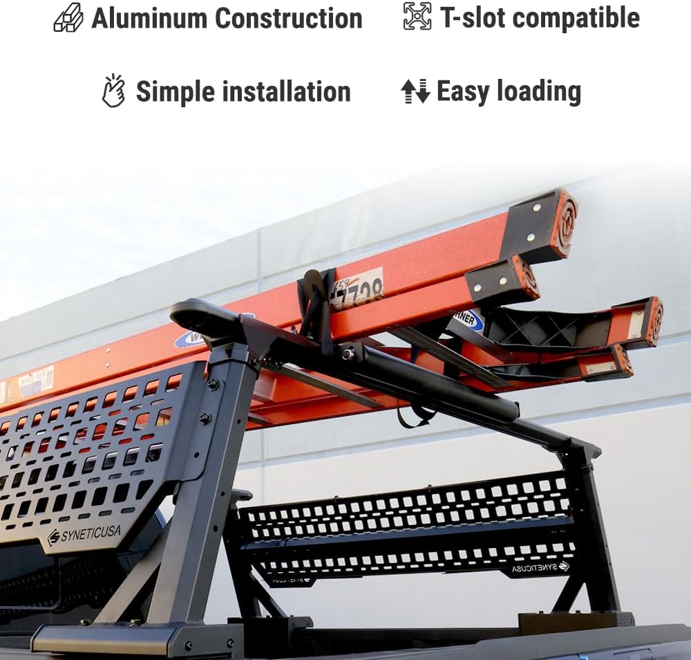 Syneticusa 23.5" Powder Coated Aluminum Ladder Roller for Rack with T-Slot Channel for Easy Loading Ladders, Lumber, Smooth Rolling Surface Roof Rack Cross Bars Vortex & HD Bars, Black