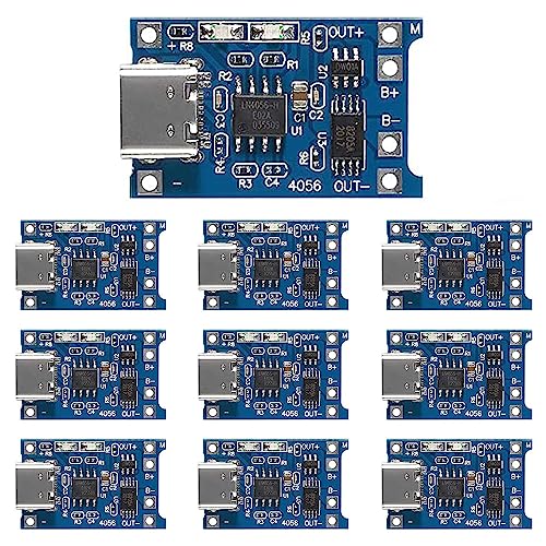 Greluma 10 Piezas Placa de Carga del módulo del Cargador de batería de Litio Type C USB C 5V 1A 18650 con función de protección Dual