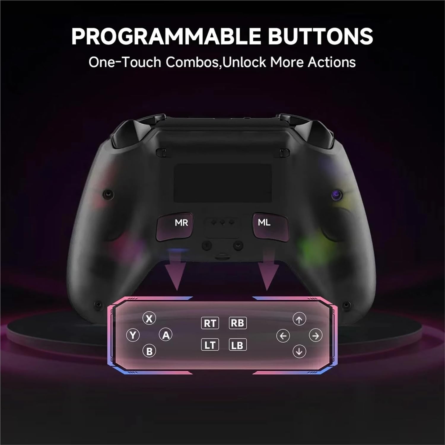 Compatible For Gaming Consoles, PC & Mobile Devices Transparent Wireless Controller With Hall Controls & Macro Functions