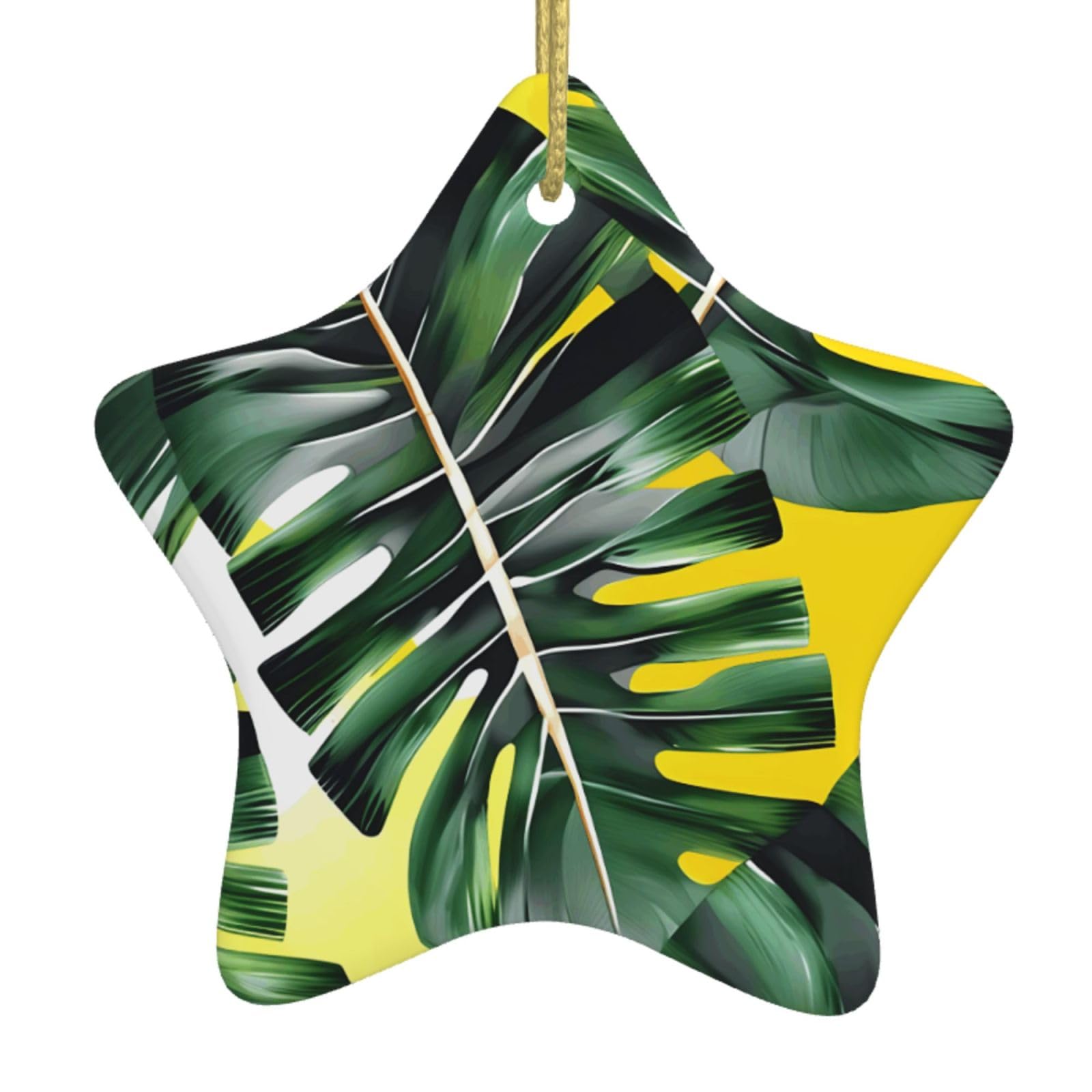 Nbtghga White Tropical Banana Palm Leaves Print Christmas Ornaments, Ceramic Hanging Ornament, Round Shape Decorations