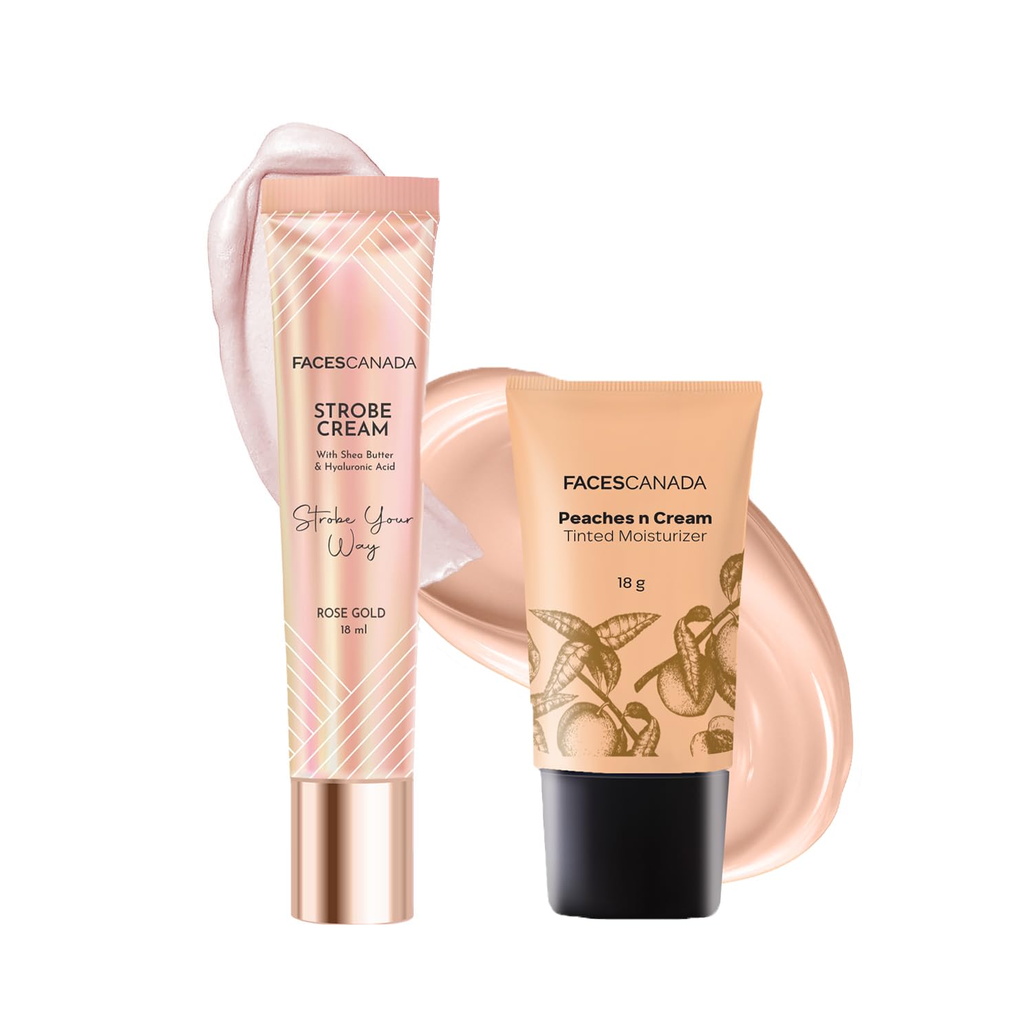 FACES CANADA Flawless Glow Combo - Strobe Cream Rose Gold (18ml) + Tinted Moisturizer - Light 01 (18 gm) | Illuminating & Glowing Makeup Base | Lightly Tinted BB Cream | Intense Hydration