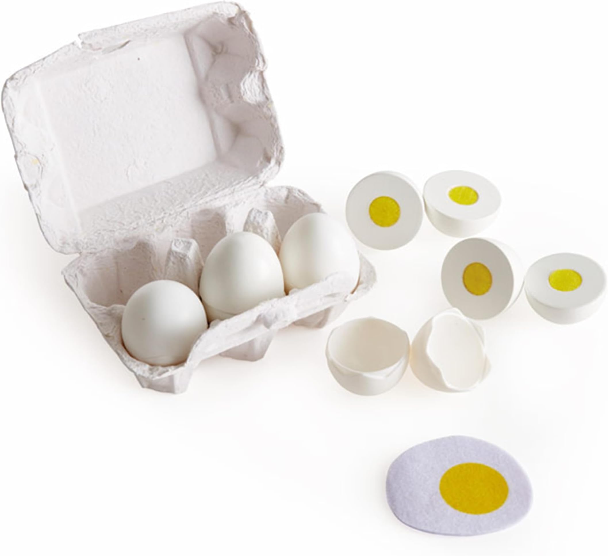 Egg Carton Kitchen Playset | 3 Hard-Boiled Eggs with Easy-Peel Shell & 3 Fried Eggs | Wooden Educational Food Toy for Toddlers 24M+ | Realistic Pretend Play & Cooking Fun