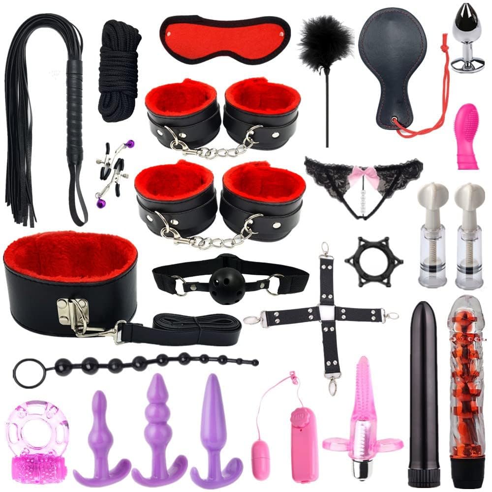 26 Pezzi Coppia Boňdage Set Happy Game Accessori Deluxe Plush Sport Set (Nero e Rosso)