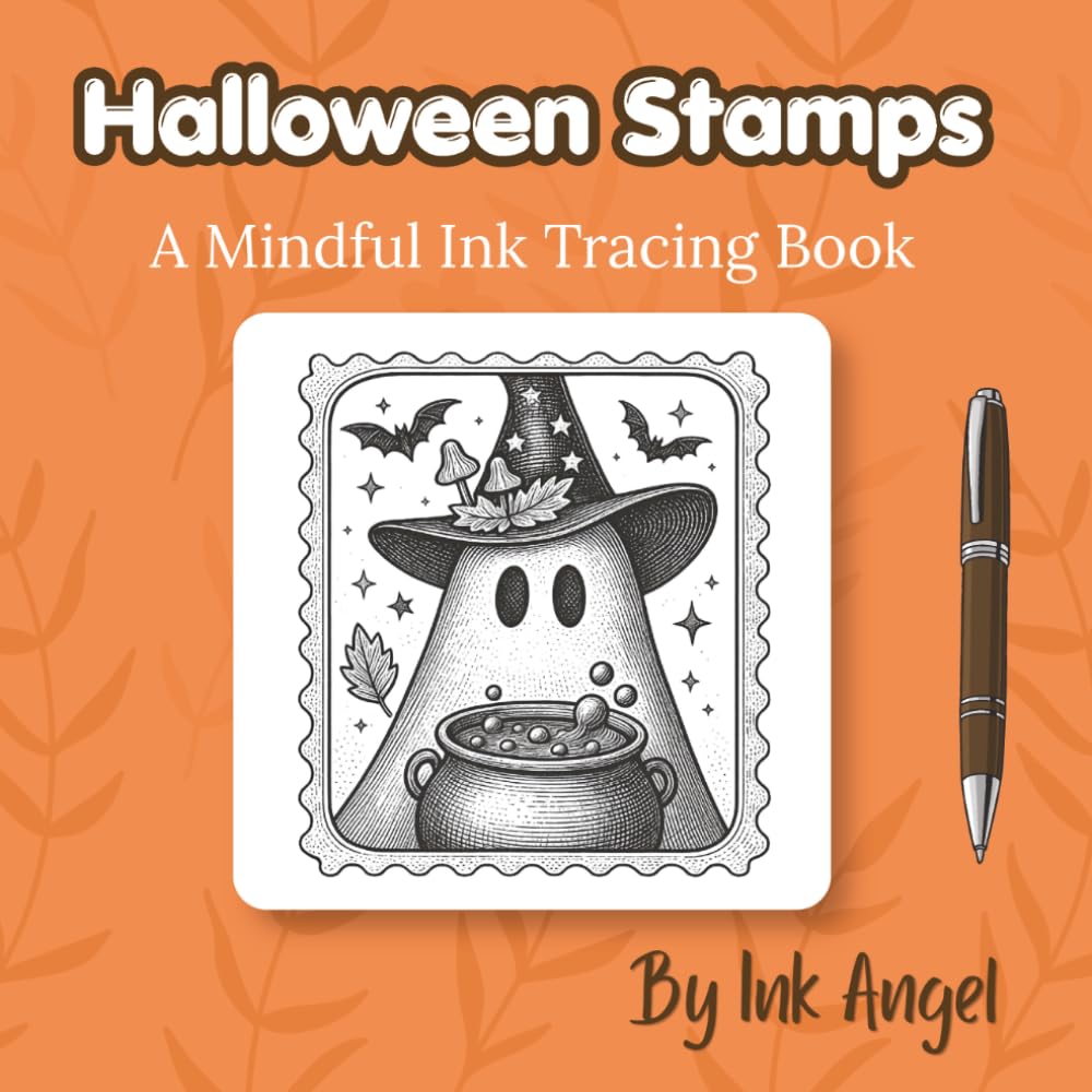 Halloween Stamps - Ink Tracing Book: 30 Spooky Cute Ink Tracing Pages for Stress Relief, Line Practice & Relaxation (Mindful Ink Tracing - Fall Series)