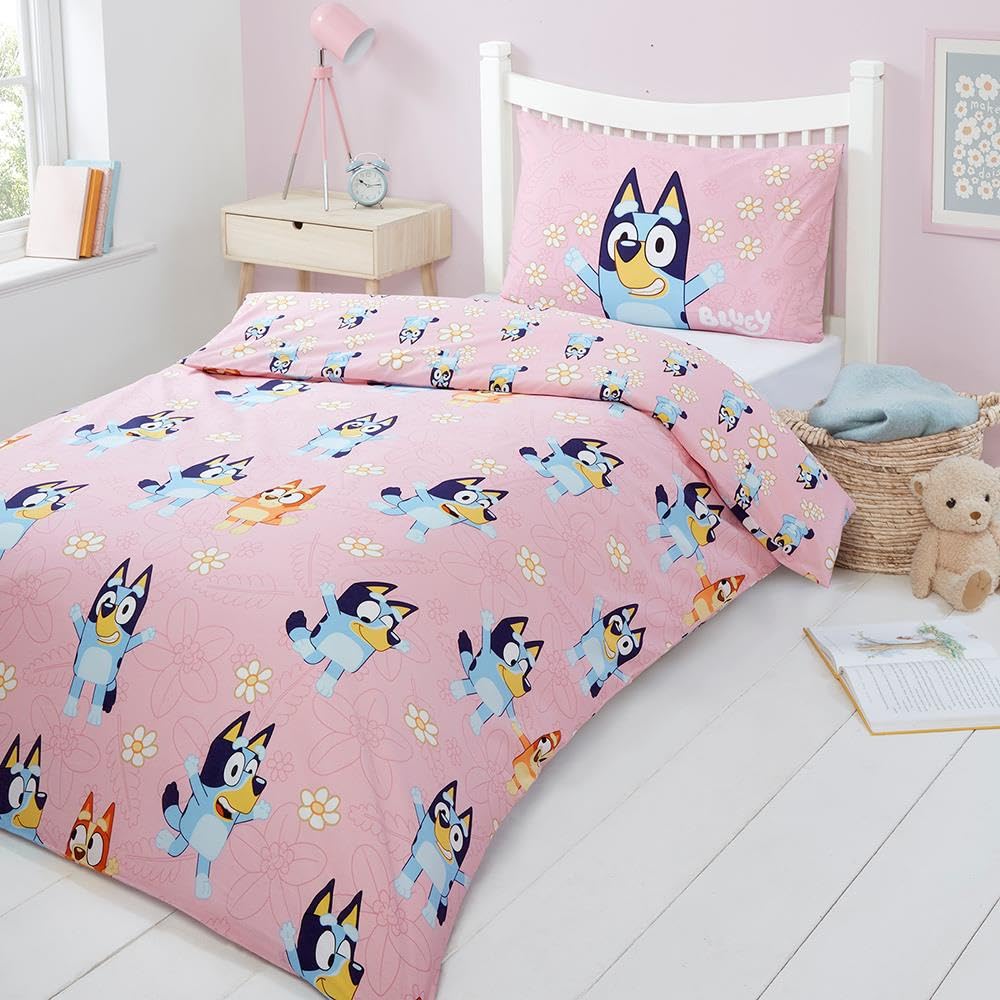 dreamtex Bluey Daisy Junior Reversible Bedding Set Duvet Cover and Pillowcase for Kids Bedroom (JR3-BLU-DSY-12)