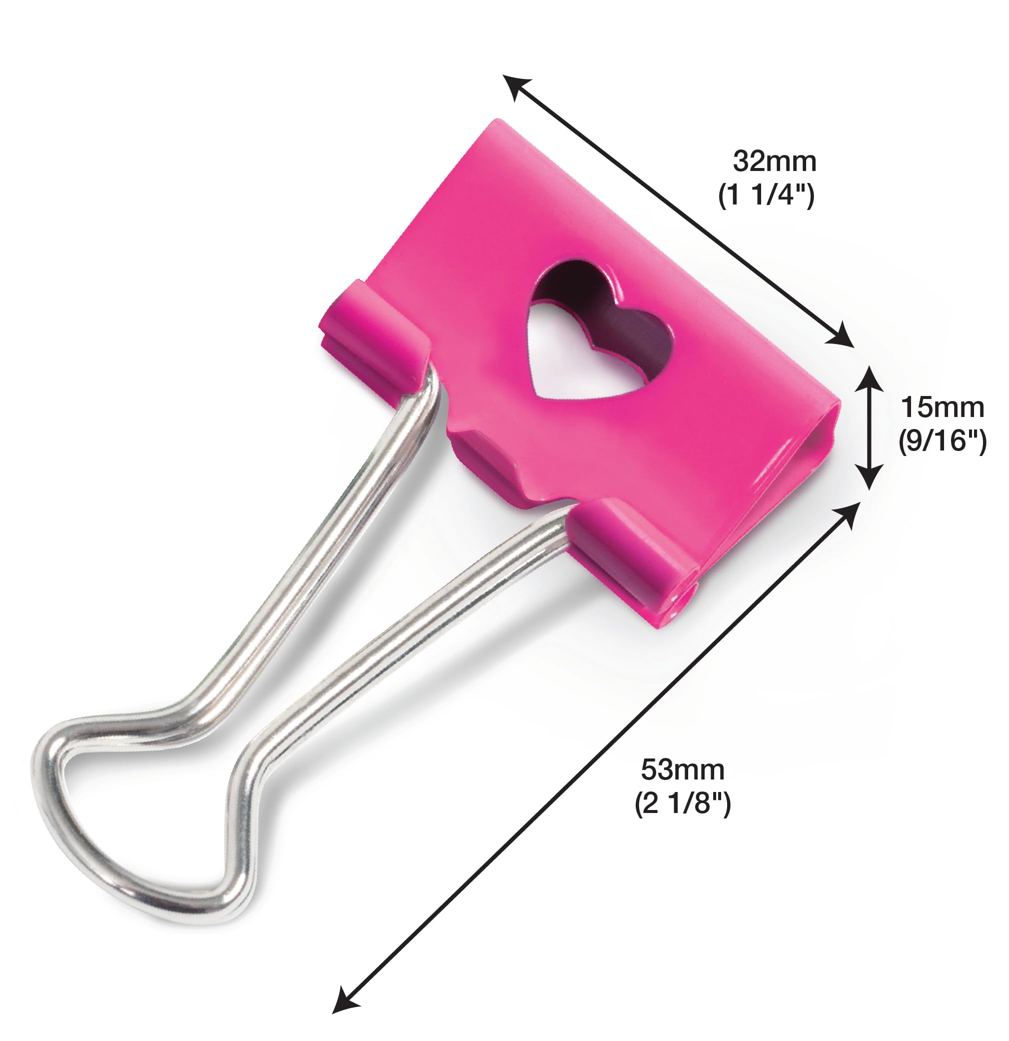 Rapesco 1426 32 mm Serce Foldback klamerki, fuksja, 20 sztuk