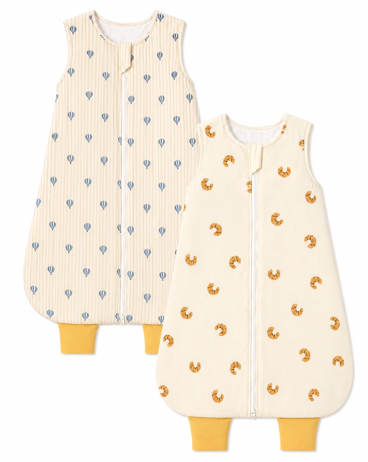 JiAmy 1.0 Tog Summer Baby Sleeping Bag with Legs, 2-Pack Cotton Sleep Sack, Toddler Soft Sleep Bag Wearable Blanket Yellow 6-18 Months