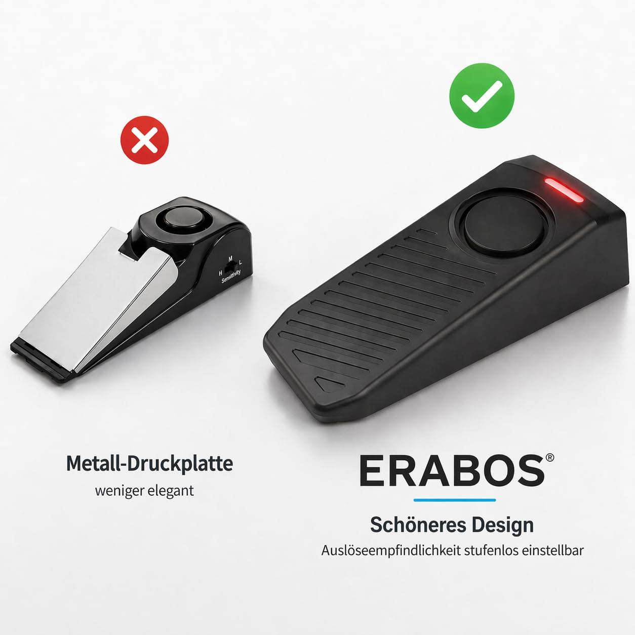 Sicherheits-Set für Fenster und Türen – 2X Glasbruchalarm GX100 + 2X Türstopper-Alarm, Einbruchschutz Bundle für Haus, Wohnung, Büro und Reise
