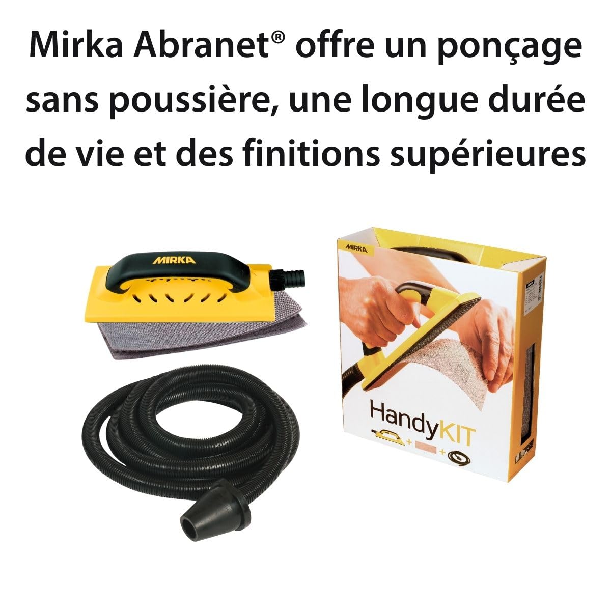 Mirka Handy Kit cale manuelle 80x230 mm avec 5 bandes Abranet autoagrippant | Ponçage sans poussière avec aspiration 4 m compatible Mirka Abranet auto-aggrippant pour finition bois carrosserie