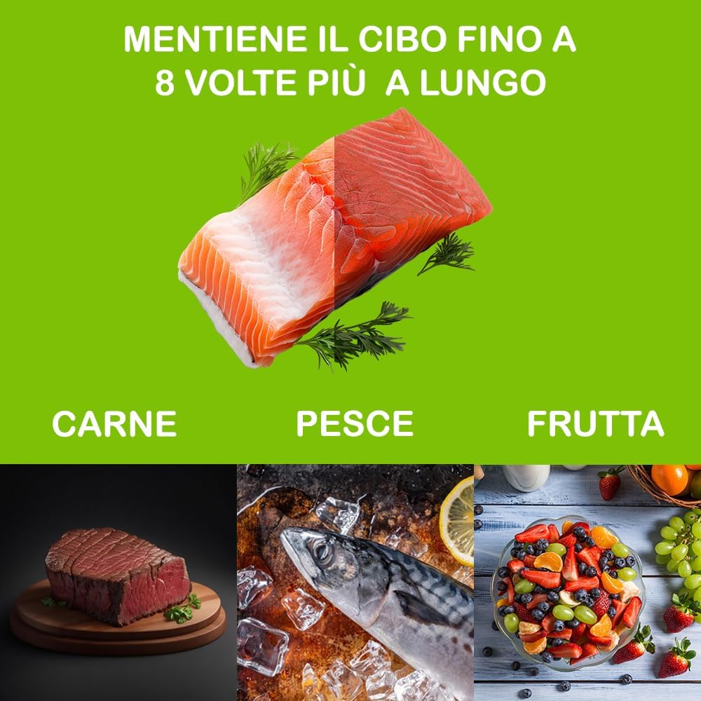 GM 100 Sacchetti Sottovuoto Goffrati per Alimenti, Misura 12x25 cm per Tutte le Macchine Sottovuoto, Buste Sottovuoto per Conservazione Alimenti e Cottura, Senza BPA
