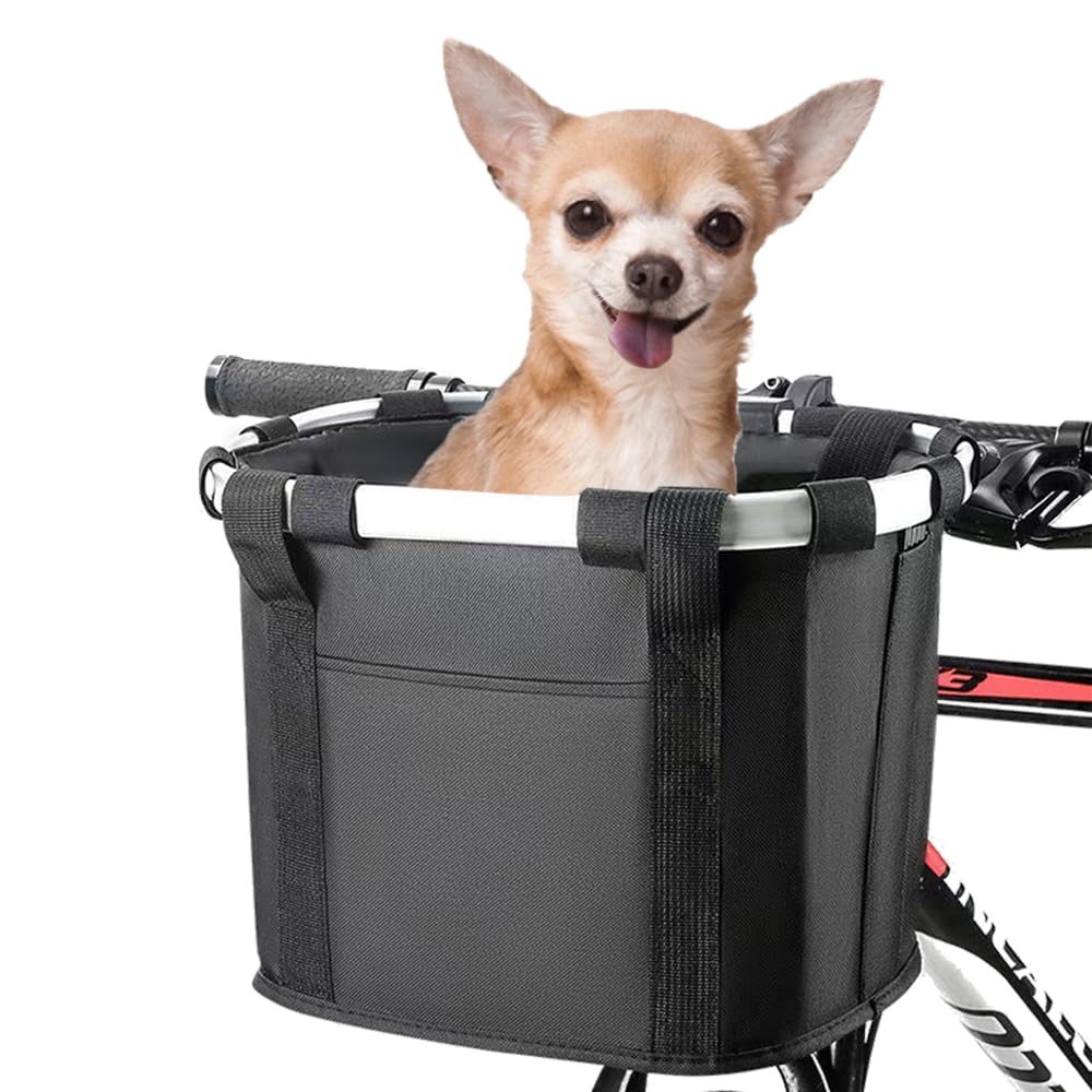 Front Bike Basket, Detachable Cycle Front Basket Dog & Cat Baskets Carrier Adult Bike Basket Easy Install/Remove Pet Bicycle Carrier with Spacious Interior and Handles for Commuting & Shopping