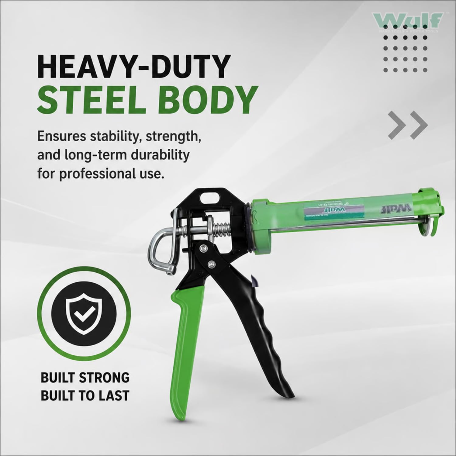 WULF 9 Inch Heavy Duty Silicone Sealant Gun | Steel Half-Open Caulking Gun for Standard Cartridges | Ideal for Bonding Glass, Metal, Ceramic & Wood | Smooth Trigger & Ergonomic Handle Design 2