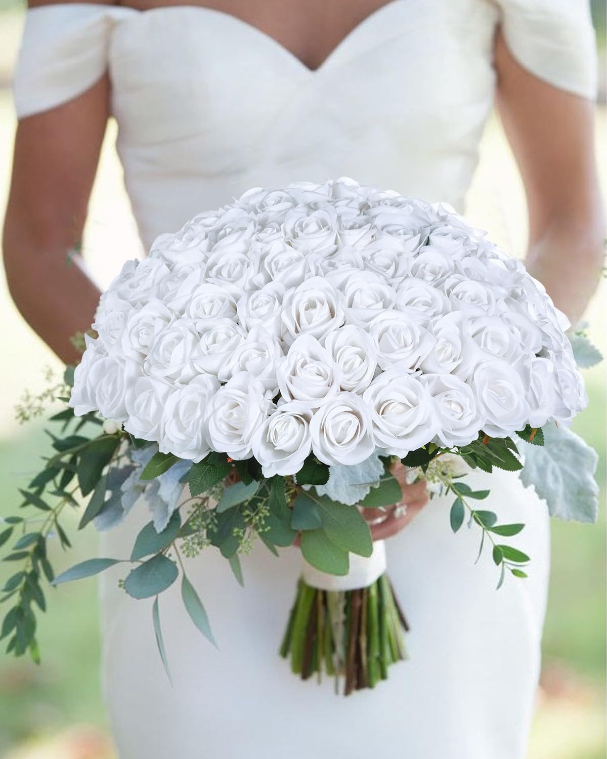 50pcs White Artificial Roses Flowers in Bulk,Velvet Fake Rose with Long Stem Realistic Artificial Roses for Wedding Bouquets, DIY Centerpieces, Romantic Home & Party Decorations - Image 2