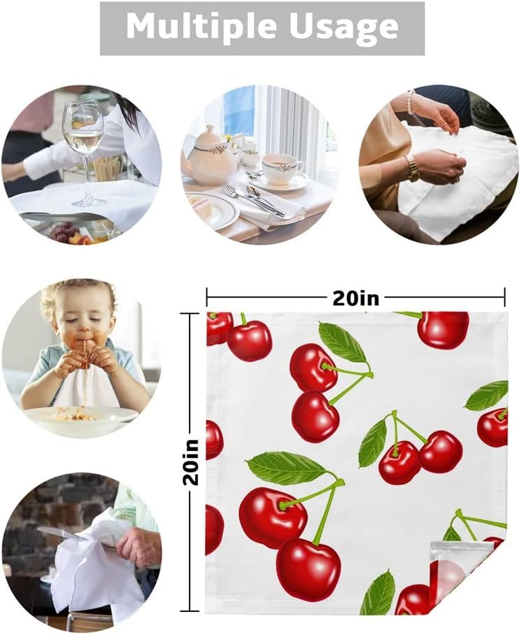 Red Cherry Fruit White Table Napkin Cloth Set for Party Wedding Kitchen Dinner Napkins(8pcs)