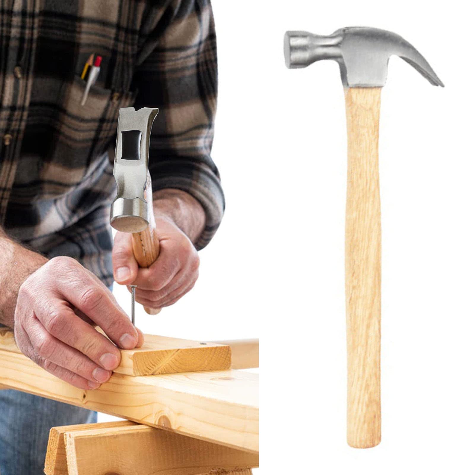 Natudeco Claw Hammer Carbon Steel Hammer Tool Portable Woodworking Hammer Multifunctional Hammer with Wooden Handle for Carpentry and Home Decoration