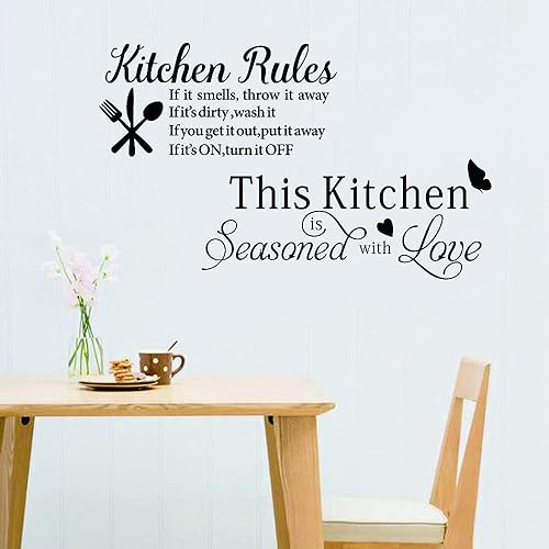 Miniatura 4 de 2 hojas de calcomanías de pared para cocina, reglas de cocina, de vinilo, cita de pared para cocina, comedor, cocina, comedor, hornear, restaurante,