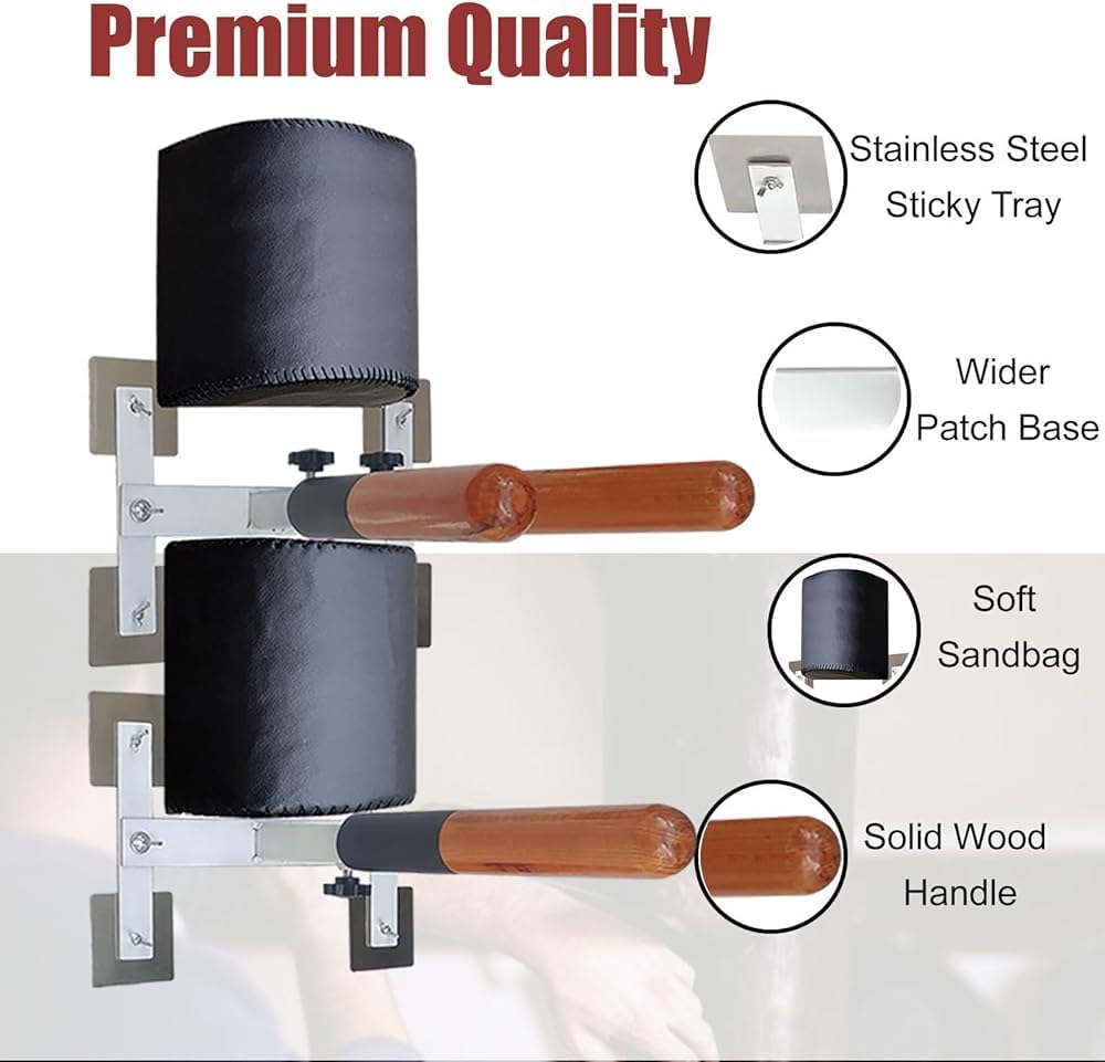 Wing Chun Wooden Dummy – Wall-Mounted Martial Arts Training Equipment with Spring, Portable for Kickboxing/Boxing/Karate, Replaceable Punching Arms & Pads