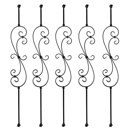 Paquete de 5 balaustres de hierro, balaustres metálicos decorativos para cubiertas, balaustres de metal cuadrados de 12 pulgada con balaustres de
